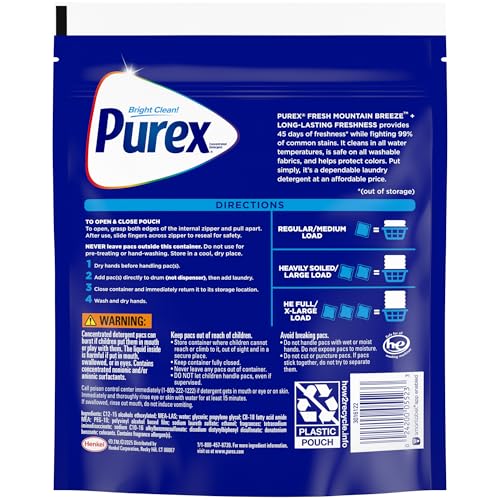 Purex 4-in-1 Laundry Detergent Pacs, Mountain Breeze, 66 Count, Brightening and Whitening, Powerful Clean, Tough on Stains, Boost of Freshness - Thumbnail 5
