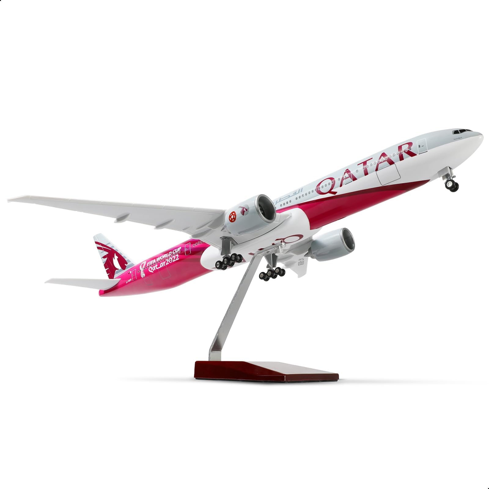 1/150 Die-Cast Aeroplane Model for Boeing 777-300ER A7-BEB for Qatar Airways 18.5" (with Stand) as Gift for Aviation Enthusiast (WM Memorial Painting)