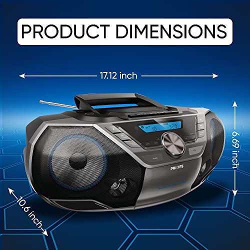 Philips Portable CD Player Boombox Bluetooth with Cassette Player All in one Powerful Stereo Boom Box CD Player for Home Mega Bass Reflex Speakers, Radio/USB/MP3/AUX Input with Backlight LCD Display - Image 4