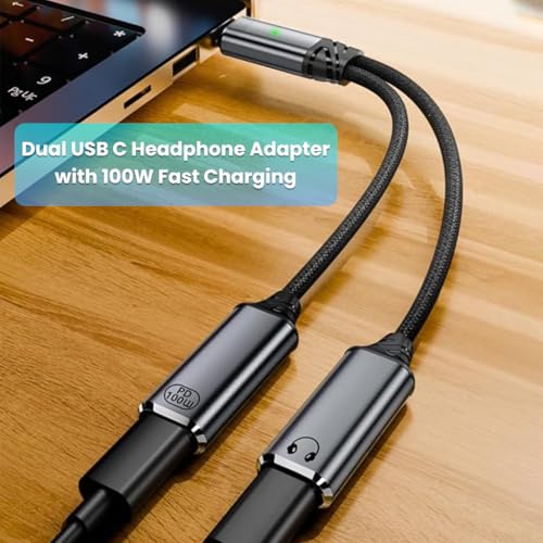 Image of Verilux 2 in 1 Type C to Type C Audio & Charging Connector, PD 100W USB C Male to Female Cable Fast Charging with Simultaneous Wired Headphone Connection for iPhone 16 /15 /Plus /Pro /Max, Galaxy S25 /S24