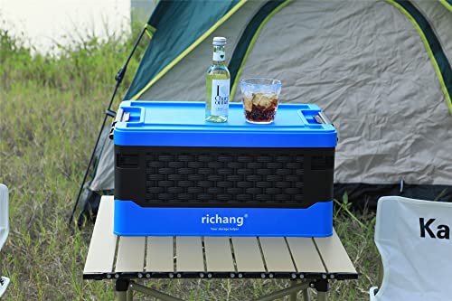 Richang 3-Pack 38L Lidded Collapsible Storage Bins Folding Plastic Stackable Utility Crates Foldable Storage Container Storage Box, Sky Blue And Black #TOP4