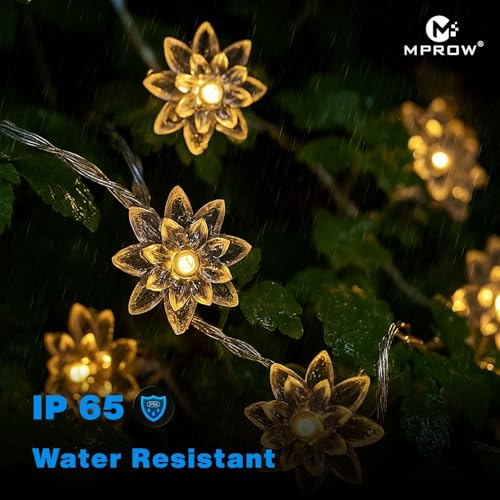Image of MPROW Lotus Flower String Lights - 2O LED Fairy Lights with Remote, Waterproof Decorative Lights for Home, Diwali, Christmas, Wedding, Party, Garden, and Bedroom (Yellow Color)