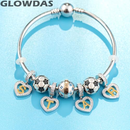 Image of GLOWDAS 18K Gold Plated Letter Charms Initial A to Z Necklace Pendant, 925 Sterling Silver CZ Heart Dangle Alphabet Beads fit European DIY Bracelet, Gifts for Valentiens /Christmas /Family