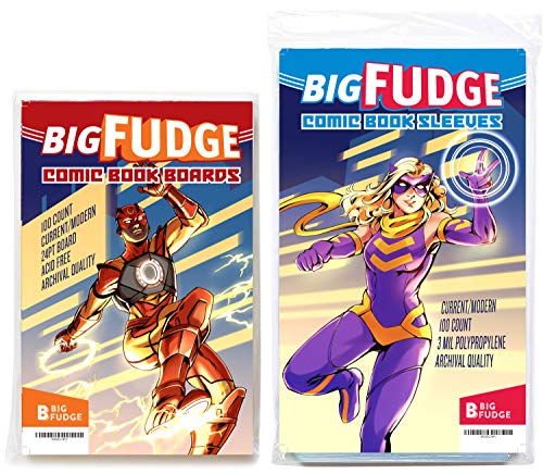 Big Fudge Bolsas y tableros de cómics de archivo Paquete de 100 bolsas de cómics y 100 tableros para cómics actuales o revistas 6.87x10.5