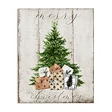 Stupell Industries Rustic Distressed Merry Christmas Tree Illustration Canvas Deborah Brown Wall Art, 16x20