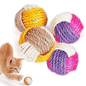 Seasboes 4 Stück Sisal Katzenball Spielzeug