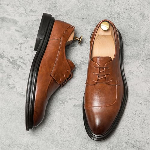 Men's Genuine Leather Lace-Up British Style Oxford Dress Tuxedo Shoes Pointed Toe Low Chunky Heel Non-Slip Comfortable Derby Shoes for Business Formal Wedding Office Work4