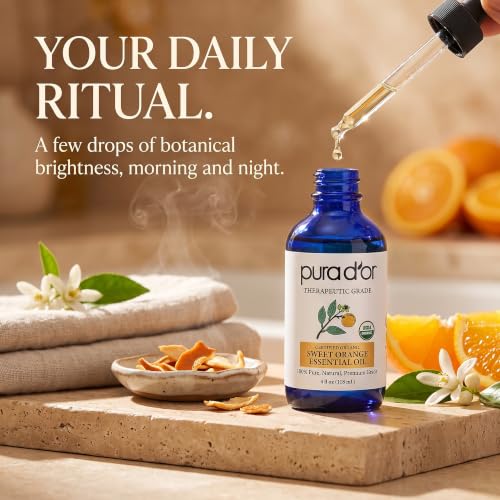 PURA D'OR Organic Sweet Orange Essential Oil for Diffuser Aromatherapy, 4oz | Fresh Citrus Aroma, Uplifting Atmosphere, DIY Soap Making, USDA Certified, 100% Pure, Glass Dropper, Dilute for Topical Use - image 5