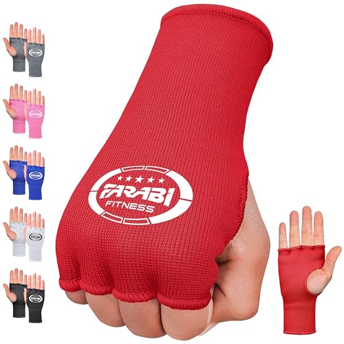 Farabi Sports Fasce da boxe, guanti a mezze dita con elasticità interna e senza imbottitura, per MMA, Muay Thai, sport da combattimento, kickboxing e arti marziali (Red, S/M)