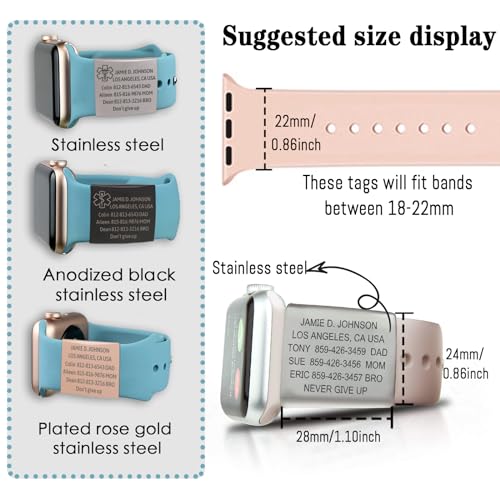 Custom ID Tag for Watch Band Laser Engraved - Personalized ID Tag for Apple Watch Safety Plate, Medical Alert, Fitness Runners for Sport Smartwatch - Thumbnail 3