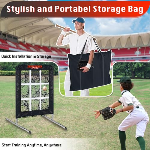 Image of 9 Hole Pitching Net with Strike Zone, Baseball Softball Pitching Target - Adjustable Height Portable Indoor Outdoor Training Equipment for Pitchers of All Levels, Coaches, and Players