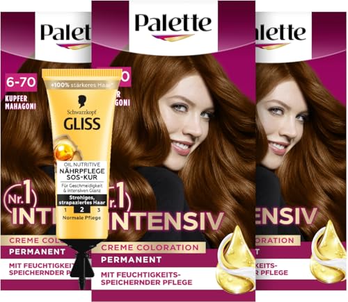 Palette Intensiv Creme Coloration 6-70 Copper Mahogany (3x 115 ml), permanente Haarfarbe für leuchtende, langanhaltende Farbbrillanz & SOS-Intensiv-Kur Oil Nutritive (15 ml) Haarkur Palette Intensiv Creme Coloration 6-70 Copper Mahogany (3x 115 ml), permanente Haarfarbe für leuchtende, langanhaltende Farbbrillanz & SOS-Intensiv-Kur Oil Nutritive (15 ml) Haarkur