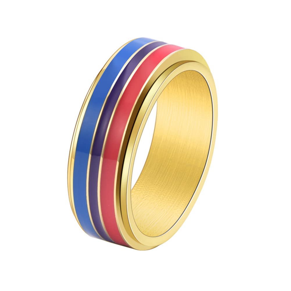 PAMTIER Stainless Steel Rotatable Bisexual Pirde Ring Wedding Band