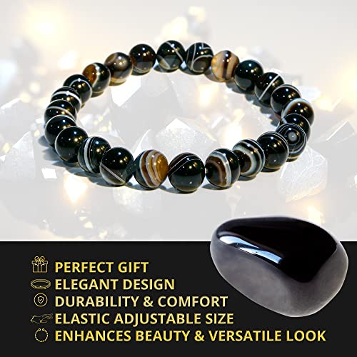 Image of ANAYA AGATE Healing Crystal Bracelet for Women and Men - 8mm Round Beaded Bracelet for Men and Women - Unisex Stretchy Gemstone Bracelet for Healing and Protection