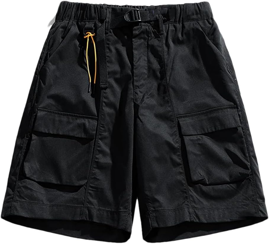 Men's Solid Color High Waist Shorts Casual Pleated Elastic Pocket Holiday Shorts