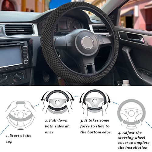 Car Steering Wheel Cover, Universal 14.2-15 Inch Steering Wheel Cover, Microfiber Breathable Anti-Sweat Steering Wheel Cover, Car Steering Wheel Accessories, Suitable For Most Car（Black） #TOP3