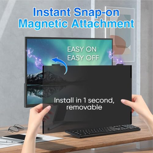 Image of Computer Privacy Screen 23.6 Inch Magnetic, Removable Hanging Privacy Shield for Frameless Monitor 16:9 Widescreen, Anti Blue Light, Anti-Glare Protector