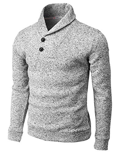 H2H Mens Casual Slim Fit Pullover Sweatshirts Knitted T-Shirts Thermal Napping Inside White