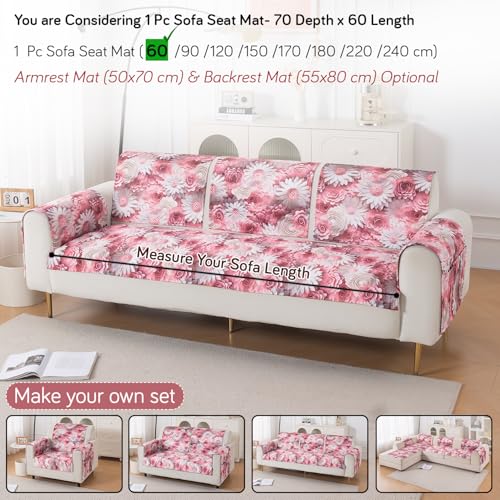 Image of HOKIPO 'Nature Muse' Premium HD Printed Holland Velvet Sofa Cover Mat for 1 /2 /3 Seater & L-Shape Sofa. Make Your Own Sofa Cover Set, Mat 70(D) x 60(L) cm, Blush Bouquet (IN-913-D6)