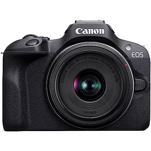 Canon EOS R100 Mirrorless Camera with RF-S18-45mm F4.5-6.3 IS STM Lens Kit, 24.1 Megapixel CMOS (APS-C) Sensor, 4K Video, RF Mount | Black Bundled with 64GB Memory Card & Camera Shoulder Bag (3 Items)