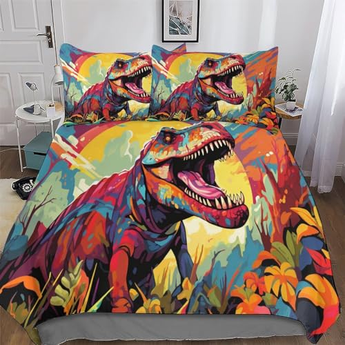 Ropa de cama de microfibra con diseño de dinosaurios, juego de 3 piezas, funda nórdica para niños y niñas, funda nórdica con fundas de almohada doble (200 x 200 cm)