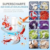 Mini-Zerkleinerer Elektrisch 250ml, Kabellos Wiederaufladbar USB Typ-C, 304 Edelstahlklinge, Lebensmittelechtes Material, Tragbar Küchenhelfer für Obst, Gemüse, Knoblauch, Babybrei, Camping – Ansicht 7