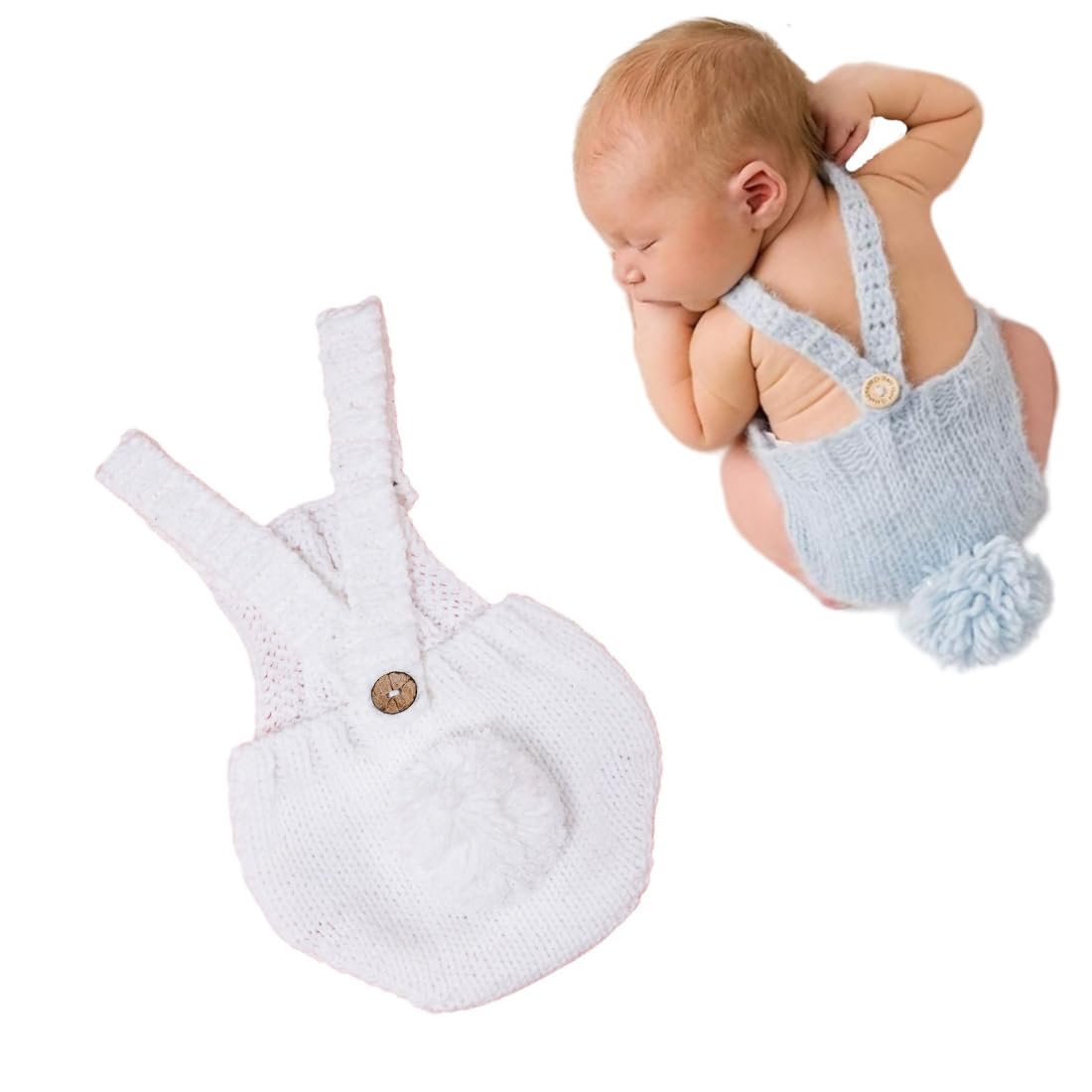 Vomdrok Newborn Photography Props Outfit Baby Crochet Knitted Romper Shorts Baby Boy Photo Props Photoshoot Costume (White)