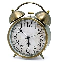 Vintage Twin Bell Alarm Clock 4 . 5 '' Silent Non Ticking Analog Desk Clock, Antique Brass Finish