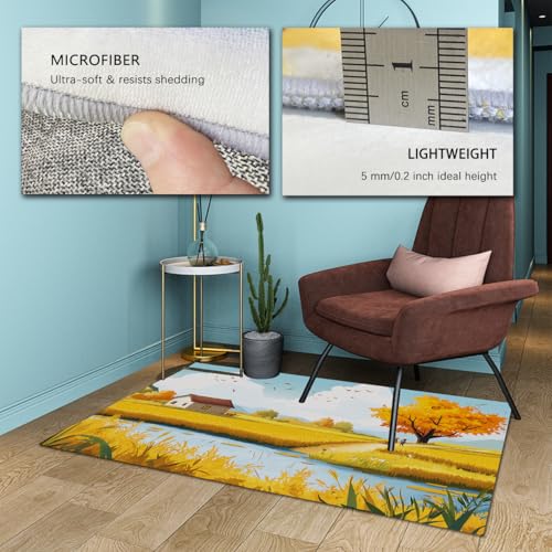 Tapis de ferme style cabine à poil bas lavable motif champ de blé - 6