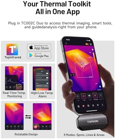 Bild 3 - TOPDON Wärmebildkamera TC002C Duo für Android/iOS, 512 x 384 TISR hohe Auflösung, -20–550 °C, 25 Hz, für Smartphone/Tablet/PC, USB-C/Lightning, Infrarot kamera für Elektrik-, Leck- und HLK-Inspektion
