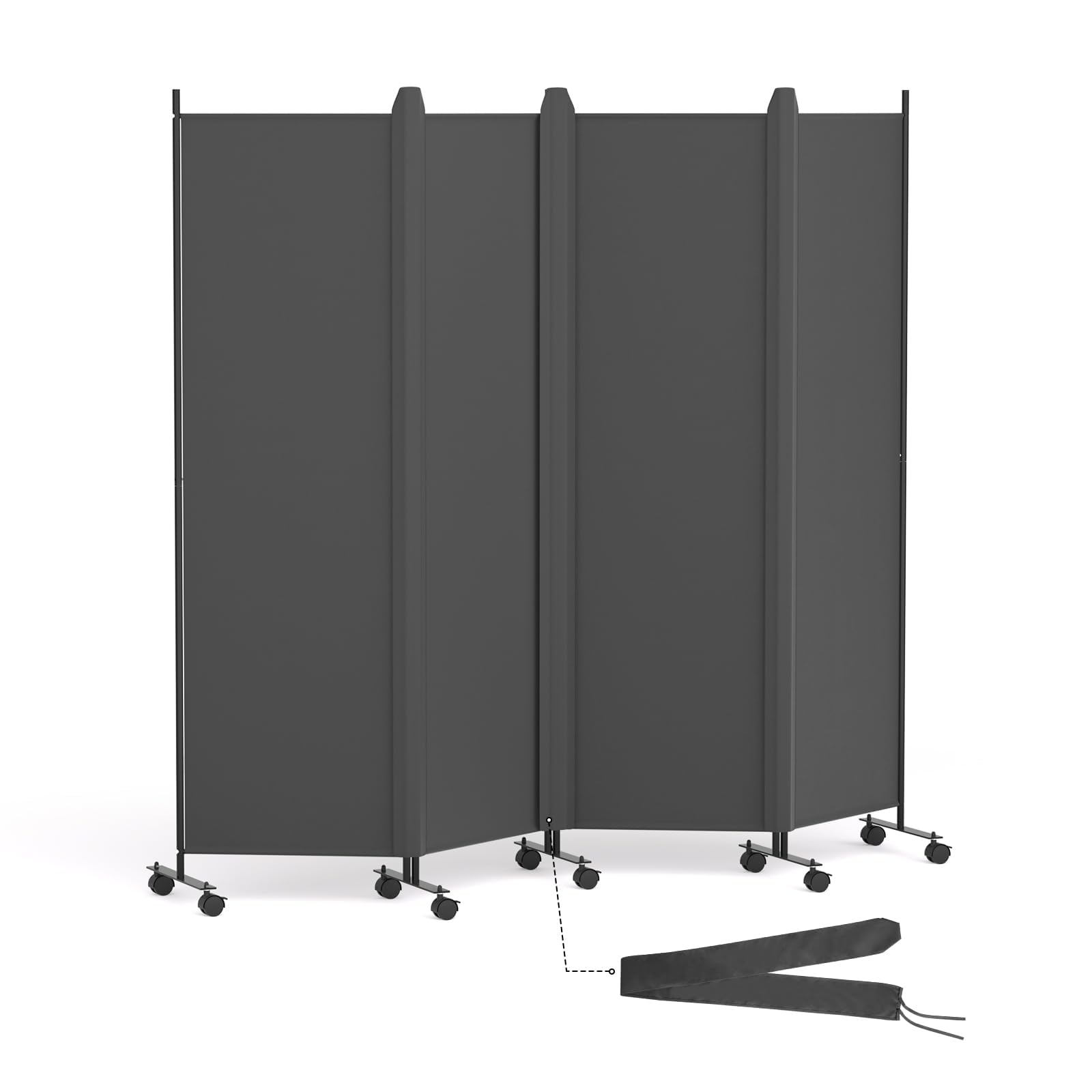 HIDODO 4 Panel Room Divider Folding Privacy Screen, Freestanding Room Partition with Lockable Wheels, Portable Wall Divider for Room Separation, 224 x 178cm, Grey