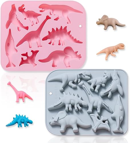 2 moldes de silicona para tartas de dinosaurio para niños, bandeja de gomitas de dinosaurio 3D de chocolate con 8 cavidades, molde de fondant,