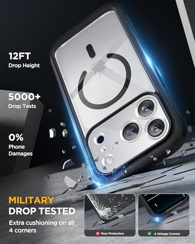 Image of Miracase for iPhone 17 Pro Case 6.3 inch, Full-Body Bumper Military Drop Protection Outdoor Phone Case with Built-in Glass Screen & Full Camera Protector,Camera Control,Compatible with MagSafe,Black