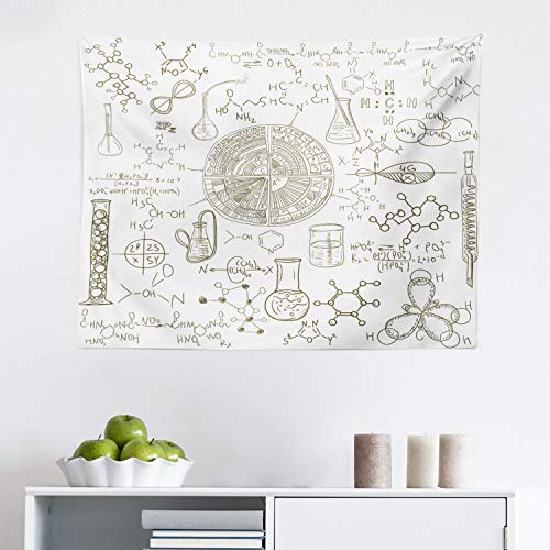 Lunarable Science Tapestry, Science Theme Hand Drawn Style Chemistry Laboratory Illustration, Fabric Wall Hanging Decor for Bedroom Living Room Dorm, 28" X 23", White Umber