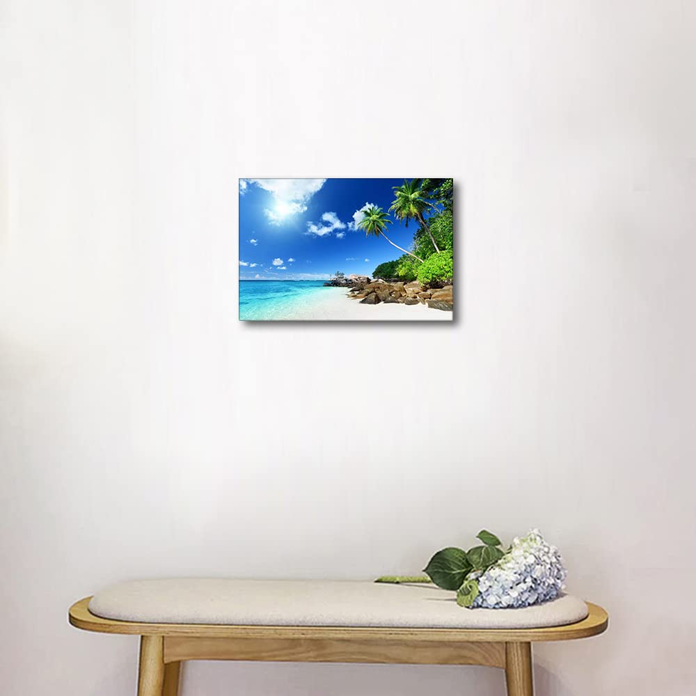TISHIRON Canvs Wall Art Seaside Coconut Trees on Sands Beach Framed Artwork Landscape Canvas Print for Living Room Bedroom Home Decorations Wall Decor 8x12inch (20x30cm) - Image 4