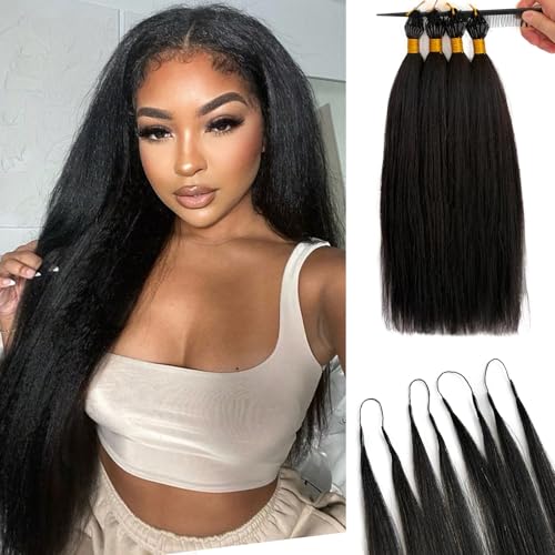 Human Crochet Hair for Black Women 18 Inch Yaki Straight Bundles Human Hair Pre-separated 50 Strands 50g Invisible Miracle Knots Yakit Crochet Human Hair Extensions Natural Black #1B for Adding