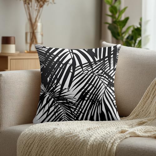 Housse de coussin palmier noir et blanc lavable avec fermeture éclair cachée - 8