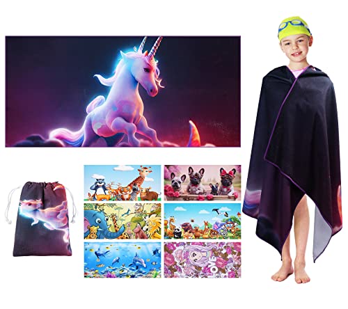 Tsalei Beach Towel For Kids - 30 X 60 Inches Unicorn Microfiber Beach Towels, Oversized Bath/Pool/Camping/Travel/Beach Towel For Boys & Girls, Thick, Soft & Absorbent #TOP6