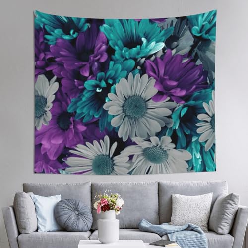 Tenture imprimée fleurs bleu sarcelle JEJEA en grand format 152x130 cm aux détails précis