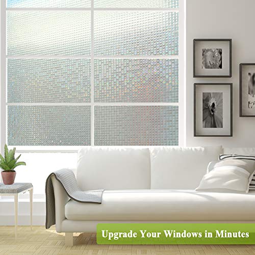 3D Crystal Mosaic Privacy Window Films Decorative Glass Door Clings(Rainbow Effect With Sunlight) Static Cling Window Treatment Anti Uv/Reduce Heat For Home Office,35In. By 78.7In. #TOP3