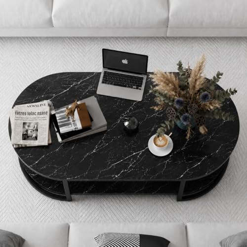 Image of NEST NATURE HAVEN Coffee Table for Office, Dining, Tea Room, Center Table for Living Room, Contemporary Simple Cocktail Table with Black Desktop and Black Metal Frame