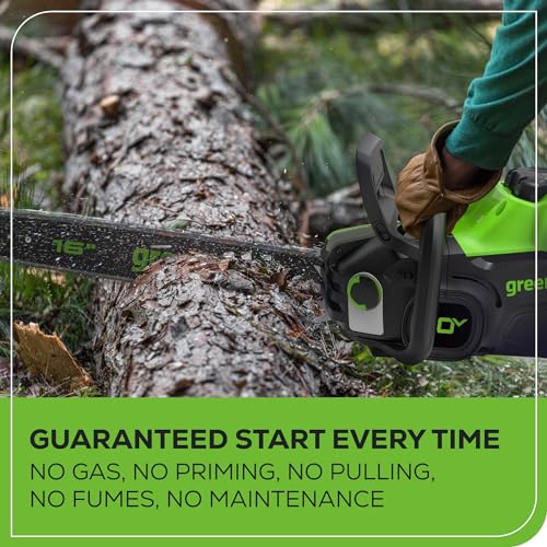 Image of Greenworks 80V 16 inch Brushless Cordless Chainsaw (Great For Tree Felling, Limbing, Pruning, and Firewood), 75+ Compatible Tools, 2.5Ah Battery and Charger Included
