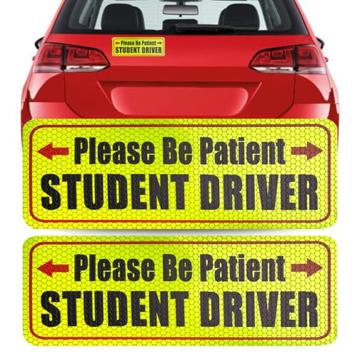 Image of 3 Pcs Student Driver Magnet For Car,Please Be Patient Student Driver Sticker ,New Student Driver Sticker ,Safety Warning Signs,High Reflective,Reusable Movable,Set of 3. 3.5 inch x 9 inch