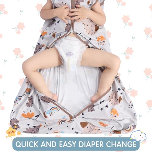 Image of BSTOPPT 3 Pack Baby Sleep Sack 100% Rayon Cotton Baby Sleeping Bag 2-Way Zipper Toddler Wearable Blankets TOG 0.3. (Fox&Dinosaurs&Dark Gray, 18-24 Months)