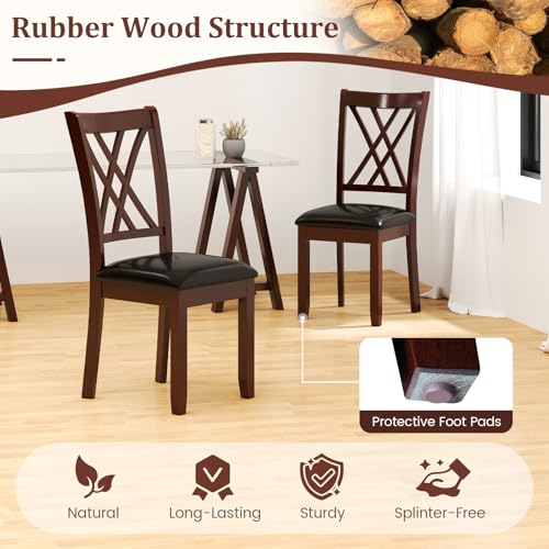 Image of COSTWAY Wooden Dining Chairs Set of 4 with PU Leather Padded Seat, Walnut | Farmhouse Armless Kitchen Side Chair with Rubber Wood Frame & High Back for Dining Room, Living Room and Restaurant