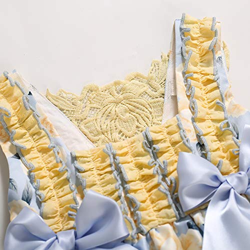 Pettigirl Girl Summer Yellow Vintage Ceremony Floral Clothing Outfit Toddler Kid Ruffle Cute Party Dresses3