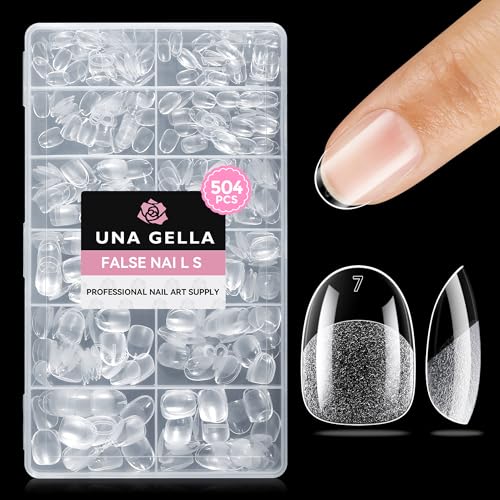 Image of UNA GELLA Oval Nail Tips Exra Short 504PCS Pre-shape Gel Oval Almond Nail Tips for Women DIY Salon Round Almond Press On Nails Full Cover Clear Fake Acrylic Tips 12 Sizes