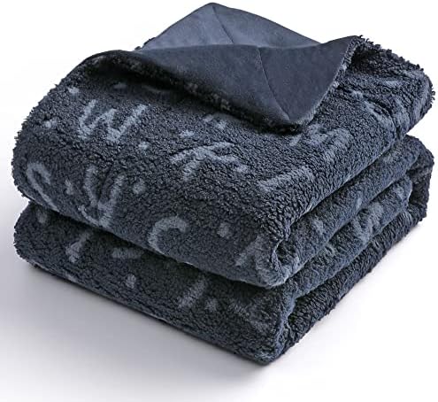 DEZANBO Throw Blanket for Couch Bed Sherpa Fleece Blankets,Stylish Design,Dual Sided Reversible,Super Soft Fluffy Warm Cozy Plush Fuzzy All Season Accessories,60" x 80" Navy Blue