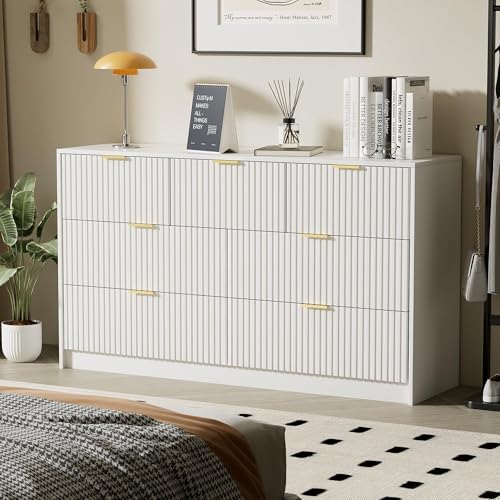 Image of 3 Piece Modern Bedroom Set, 7 Drawer Dresser with 2 Nightstands, White