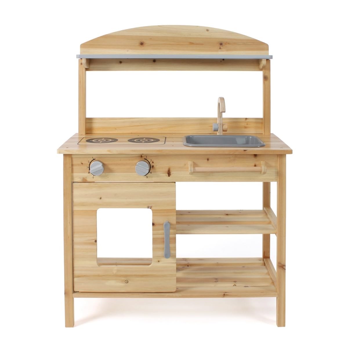 Bayer Chic 2000 Matschküche, unbehandelt, vollmassives Holz, Outdoor-Kinderküche, für Kinder ab 3 Jahren, Naturholz | Robuste Outdoor-Spielküche für Kinder ab 3 Jahren. Mit Kochfeld, herausnehmbarem Spülbecken, Wasserhahn und viel Stauraum